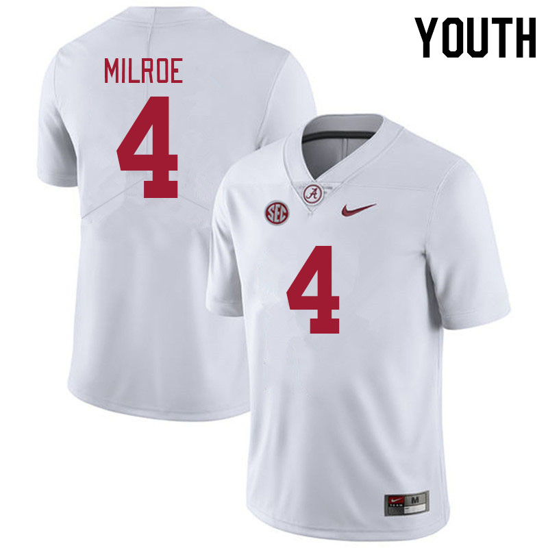 Youth #4 Jalen Milroe Alabama Crimson Tide College Footabll Jerseys Stitched-White